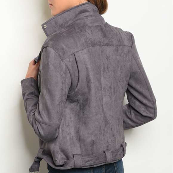 2 LEFT! FAUX SUEDE CHARCOAL MOTO JACKET - Picture 2 of 5